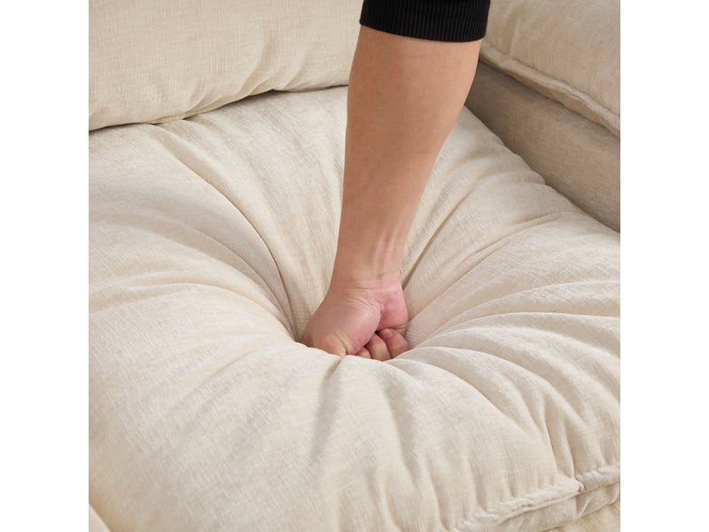 Méridienne beige en tissu chenille, fauteuil relax compact avec porte-gobelet et rangement latéral pour salon - Conforama E