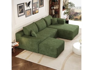 Canapé d'angle compressé droit fixe <strong></strong> <strong>Bliss Lite</strong> 3 + 1 places Velours côtelé vert