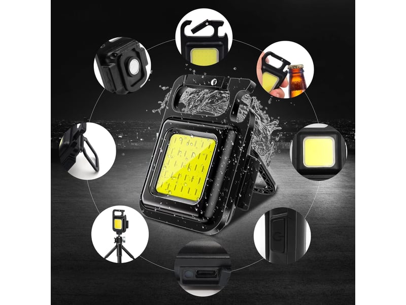 Ensemble de 2 lampes torches led rechargeables, mini lampe de travail led, lampe torche porte-clés cob 800 lumens, étanche et rechargeable - Conforama C