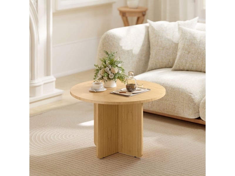  Table basse table de ronde forme ronde bambou pied croisé aspect naturel  - Conforama A