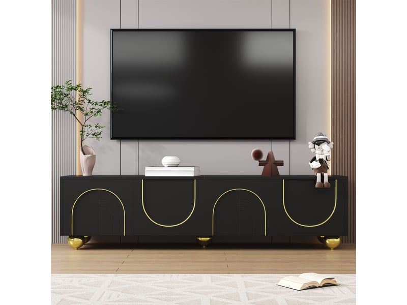  Meuble tv 4 portes avec étagères et ouverture push pour salon 170×38×44 cm noir et or  - Conforama C