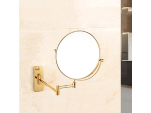 Miroir cosmétique mural avec grossissement 10x, extension pivotante à 360°, doré, diamètre 15 cm