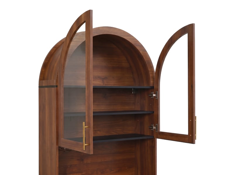 Buffet haut tcqpz 80 x 40 x 180 cm avec vitrine en verre, led contrôlée par application, prises usb, mdf et panneaux de particules noyer - Conforama E