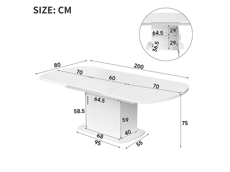  Table à manger ovale extensible 140200x80 cm avec rangement, gain de place, table de cuisine multifonction - blanc  - Conforama E