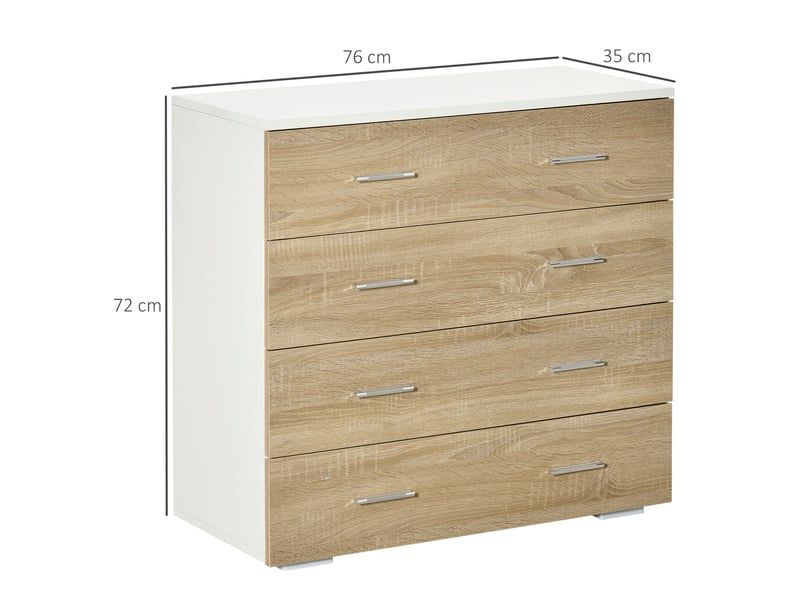 Commode à 4 tiroirs, buffet moderne pour chambre, entrée, salon, 76 x 35 x 72 cm, chêne et blanc - Conforama E