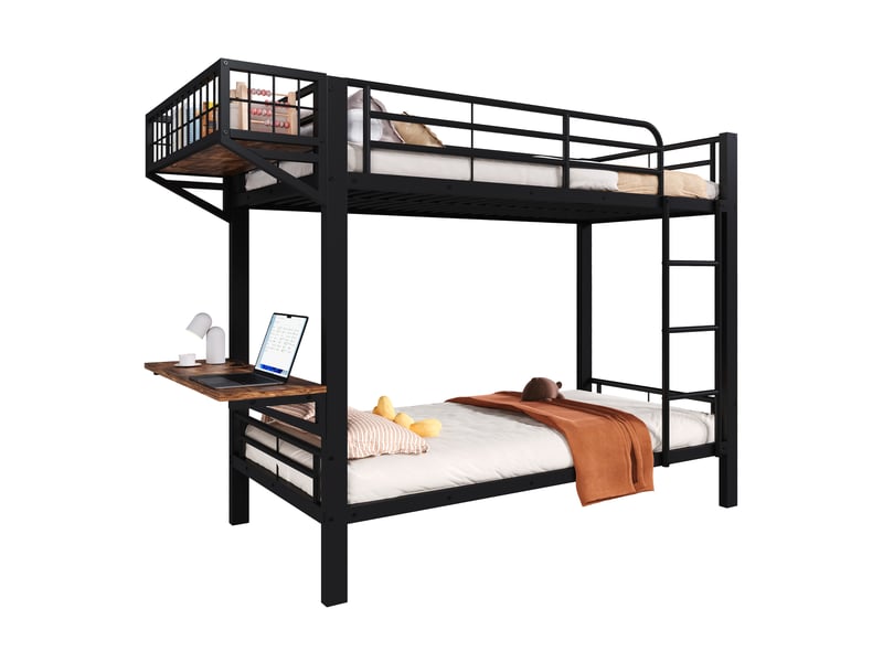  Lit superposé - 90x200 cm - bureau intégré - échelle - barrières de sécurité - rangements intégrés - structure métal - noir CozyNest - Conforama A