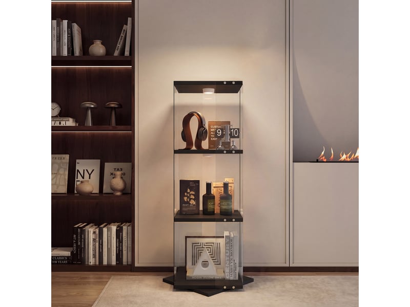  Vitrine en verre avec éclairage, rotation à 360°, conception à trois niveaux, en verre,noir  - Conforama D