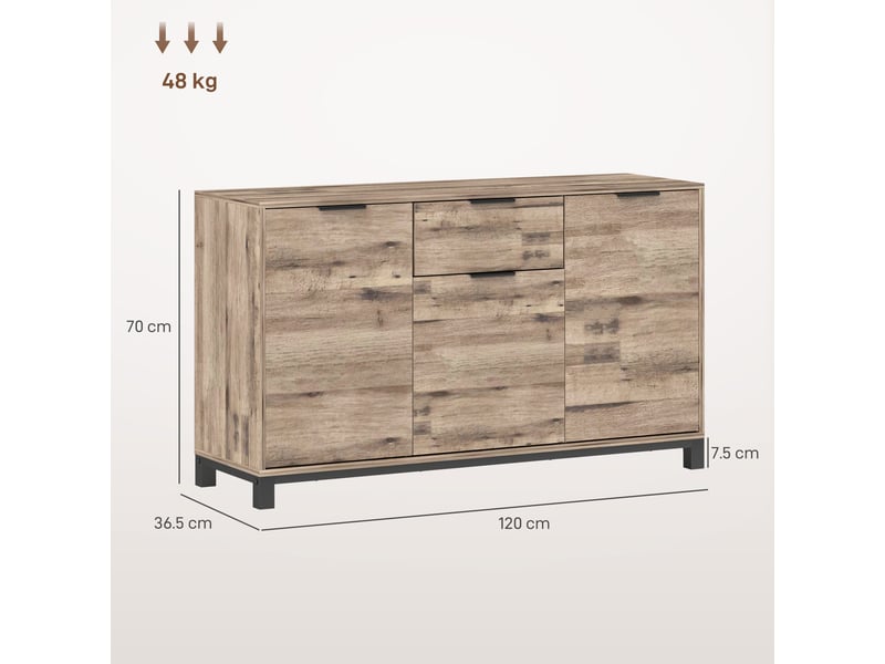 Buffet de style industriel avec tiroir et 3 placards, bois brun, 120 x 36,5 x 70 cm  - Conforama E