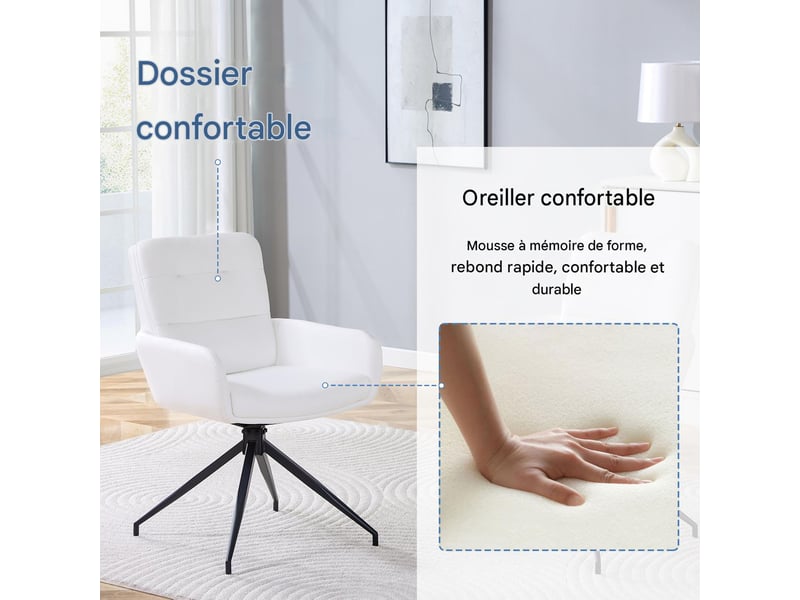  Lot de 2 chaises pivotantes à 360° en similicuir pu, piètement en métal W3658P391038 - Conforama D