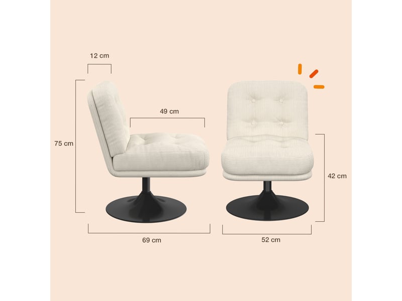 Fauteuil pivotant alfred en velours côtelé beige pied tulipe métal noir  - Conforama E