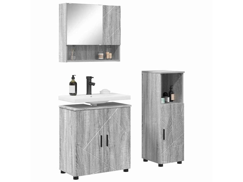 Ensemble de mobilier de salle de bain 3 pc gris sonoma cf64388 - Conforama C