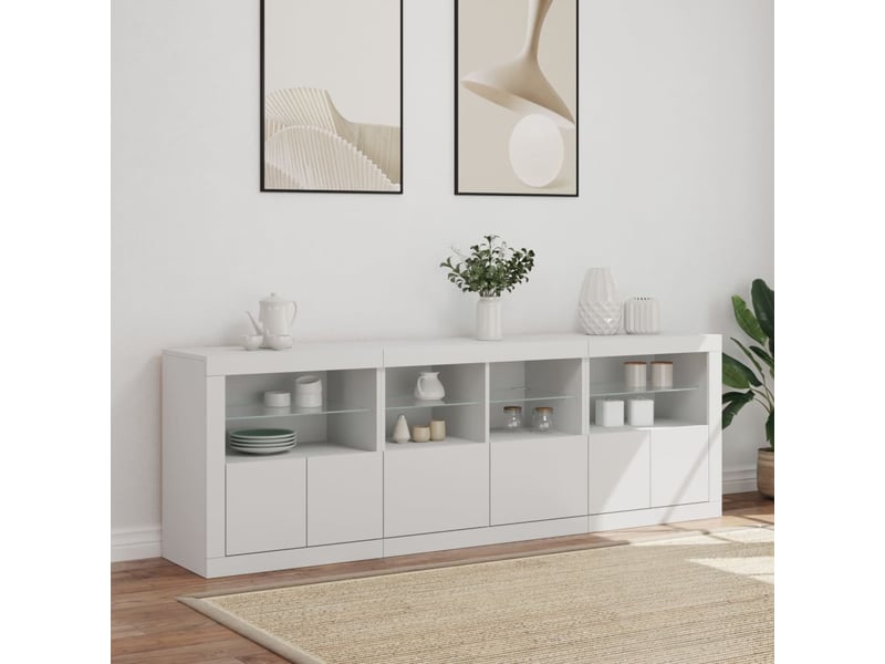  Buffet - bahut - meuble de rangement avec lumières led blanc 202x37x67 cm  - Conforama C