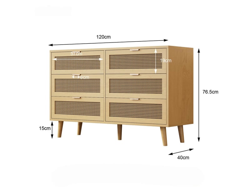  Commode 6 tiroirs, meuble à tiroirs en bois, poignées en métal, pour chambre, séjour et bureau, l120 x h76,5 x p40 cm  - Conforama C