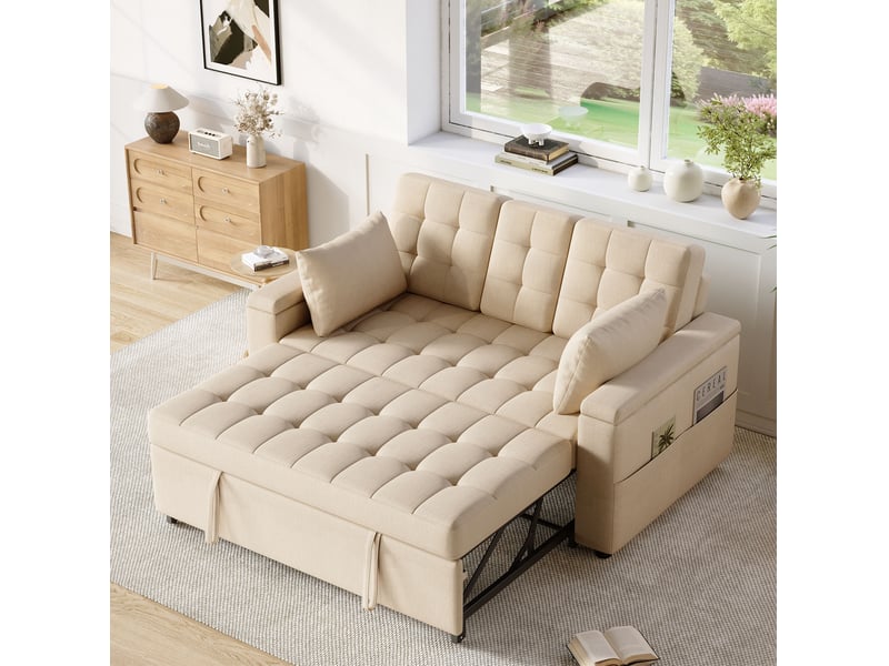 Canapé-lit modenvie 2 places convertible beige dossier réglable rangement 159 x 142,5 x 92 cm - Conforama D
