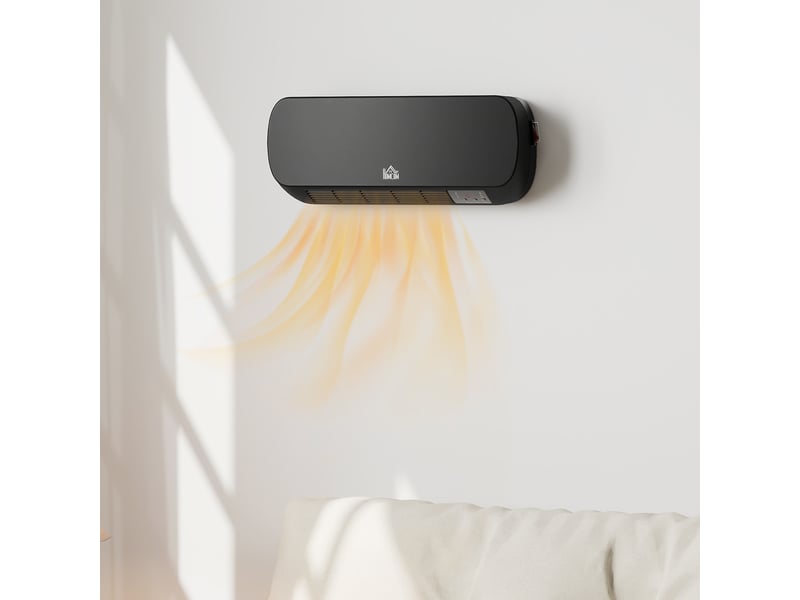  Radiateur soufflant mural 2000 w, élément chauffant en céramique ptc, 3 niveaux de puissance, télécommande, 45 x 18,6 x 11,5 cm, noir  - Conforama D