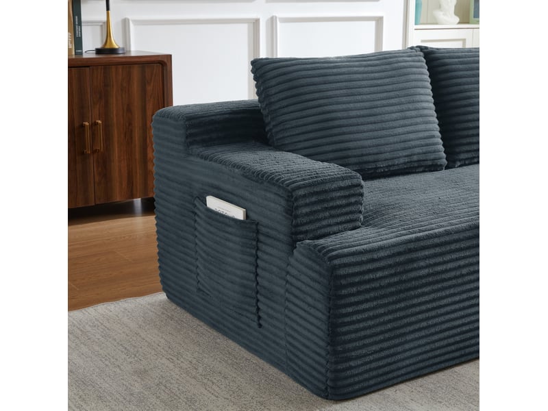  Canapé d'angle convertible 4 places en velours côtelé gris foncé, style nuage modulaire pour le salon  - Conforama D