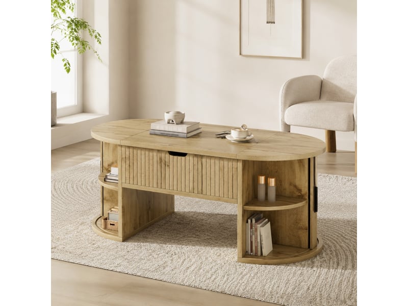  Table basse ovale 100x50x40.5 cm plateau réglable en hauteur mdf coloris chêne  - Conforama C