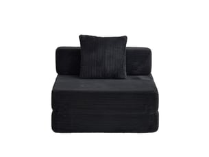 Fauteuil convertible corda, noir, canapé-lit sol, coussin dossier, accoudoirs, tissu velours côtelé