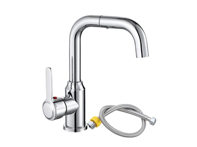  Mitigeur d'évier, robinet d'évier haut rotatif à 360°, robinet de lavabo de salle de bain, plaqué argent, plus tuyau de 60 cm  - Conforama A