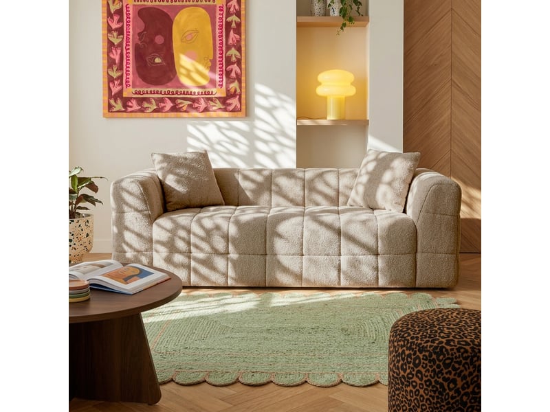  Canapé droit compressé jupa 3 places tissu bouclette taupe  - Conforama D
