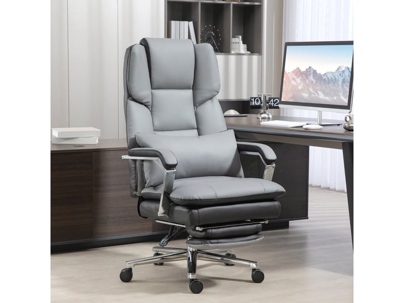  Chaise de bureau ergonomique inclinable 160° avec repose-pieds - lpospi - hauteur réglable, simili cuir - gris  - Conforama C