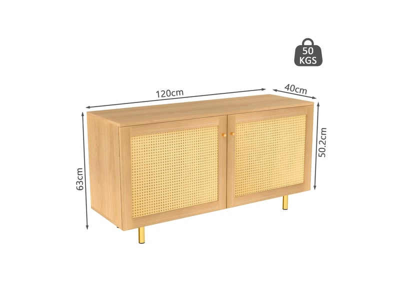  Buffet à 2 portes en rotin tressé avec étagère de rangement en mdf pour salle à manger naturel  - Conforama E