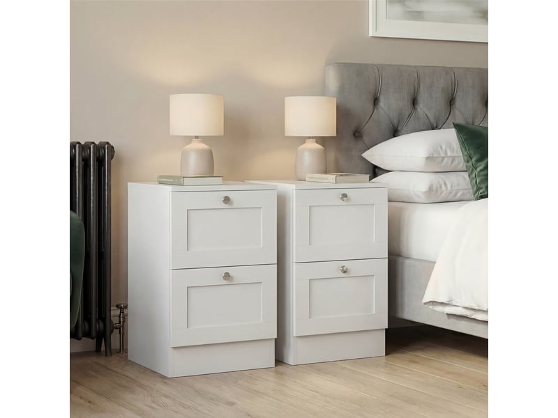  Table de chevet altino 2 tiroirs, commode de nuit, chambre, set de 2, 53x40x36cm, blanc 3332172 - Conforama B