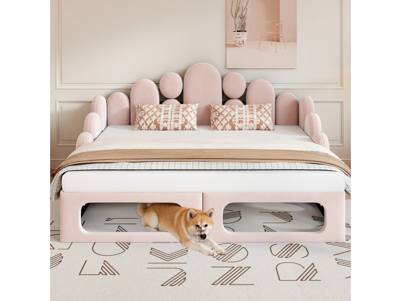  Lit canapé 2-en-1 velours rose 180x200 cm avec couchage intégré pour animal  - Conforama B