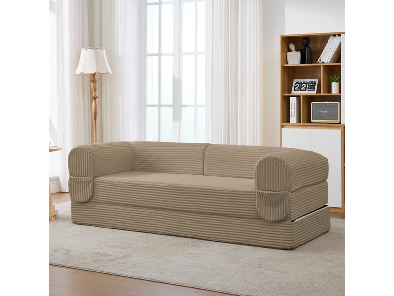  Canapé modulable 2 places avec rangement intégré, canapé d'angle moderne sans cadre en tissu cord côtelé marron pour salon et appartement compact  - Conforama R