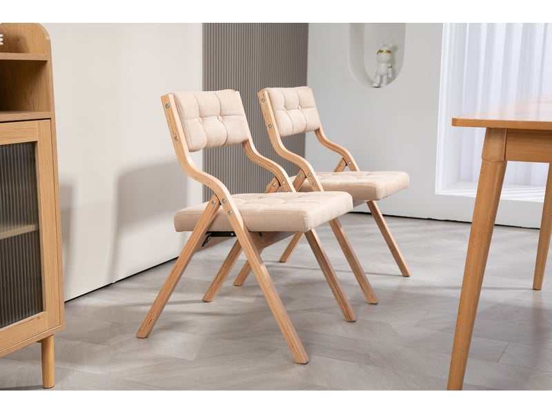  Chaise de salle à manger chaise repas pliante rembourrée structure en bois rembourrage coussiné portables assemblées kaki  - Conforama B