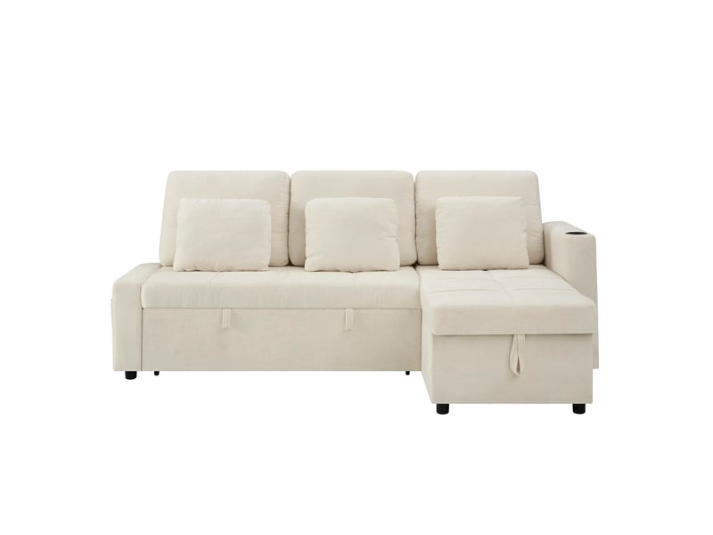  Canapé-lit 3 places 201,3x126,1x86,1 cm avec rangement et porte-gobelet beige clair  - Conforama A