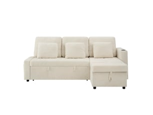 Canapé d'angle droit convertible FLORAGRACE 3 places Tissu beige avec coffre de rangement