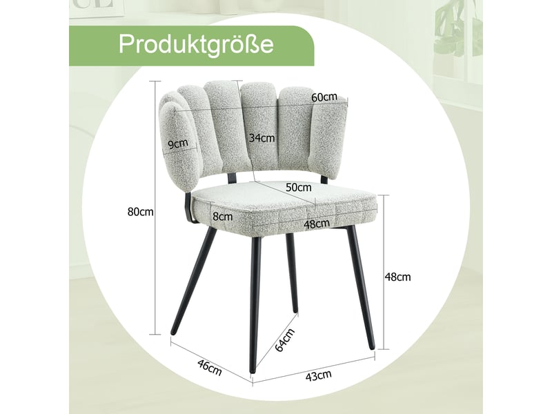  Lot de 2 chaises de salle à manger,60x48x80 cm,tissu bouclé,gris clair  - Conforama C