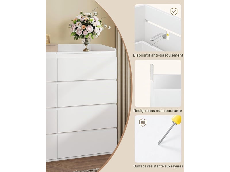  Commode 40 x 120 x 108 cm 8 tiroirs rambarde blanc, salon, chambre  - Conforama E