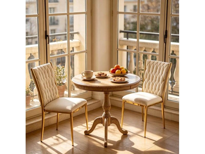  Lot de 2 chaises de salle à manger à dossier haut rembourré, pieds réglables en velours blanc crème et doré  - Conforama E