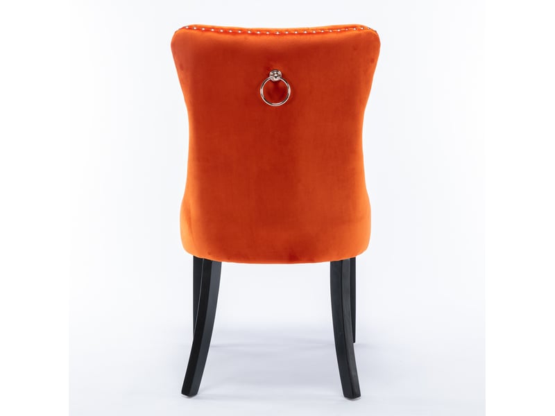  Lot de 2 chaises de salle à manger en velours orange avec pieds en bois  - Conforama A