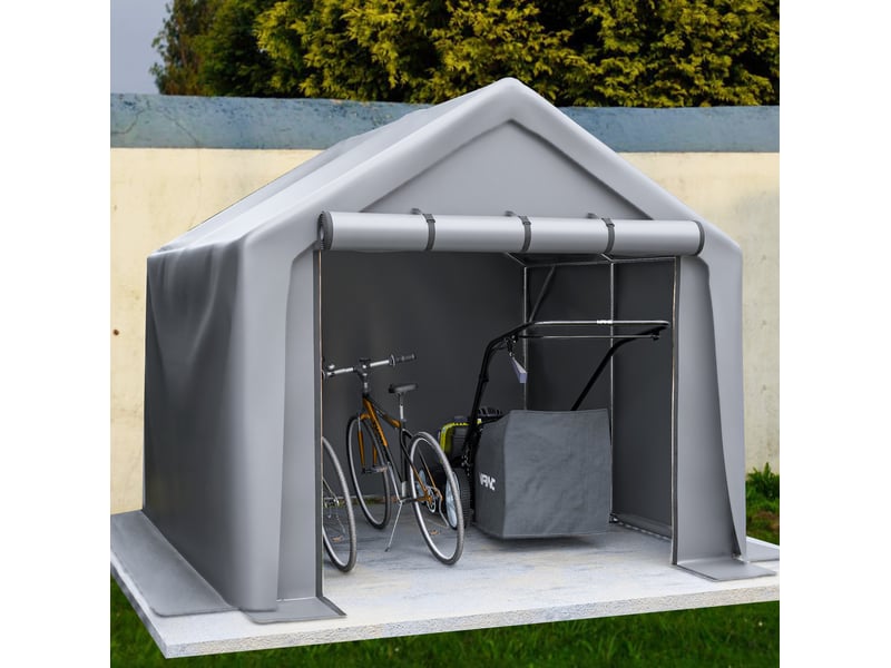  Abri de rangement extérieur 244 x 241 x 217 cm gris foncé, bâche pe 170 gm², avec porte à enroulement  - Conforama E