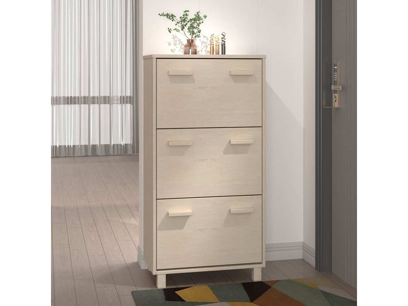  Meuble à chaussure, armoire à chaussures hamar marron miel 59,5x35x117cm pin massif  - Conforama B