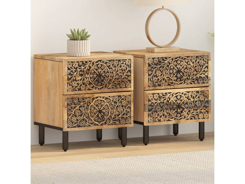  Tables de chevet 2 pièces 40x33x46 cm bois de manguier solide  - Conforama B