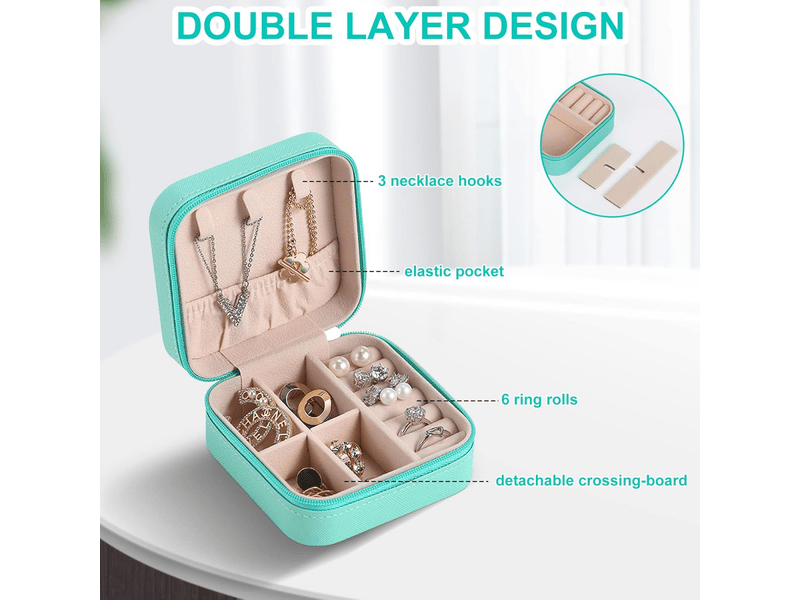  Boîte à bijoux portable, boîte de rangement, boîte d'emballage pour bagues, colliers et bracelets, boîte à bijoux, bleu  - Conforama C
