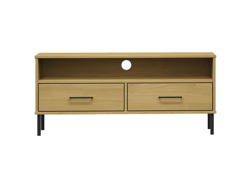  Meuble tv - banc tv - meuble de rangement avec pieds en métal marron bois de pin massif oslo  - Conforama D
