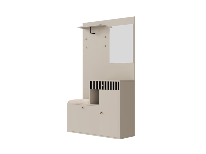  Portemanteau avec banc et rangement 110 x 185,5 cm en mdf beige  - Conforama W