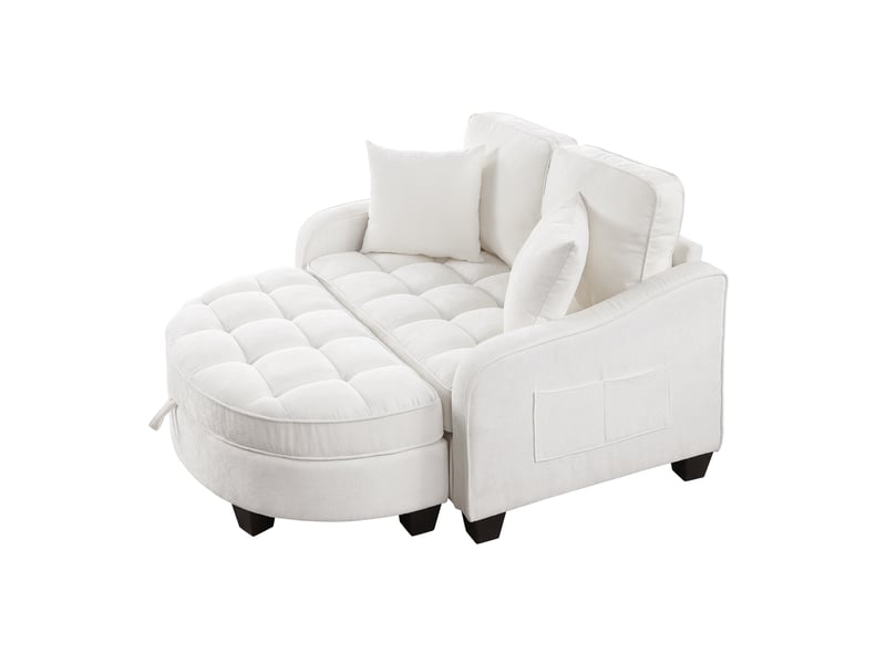 Canapé convertible, canapé-lit, en tissu, beige, 2 en 1, avec pouf, pour salon et séjour, adapté à l'espace de vie - Conforama B