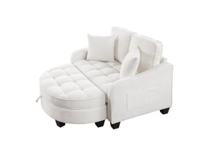 Canapé 2 places, transformable en lit, avec rangement intégré, avec structure en eucalyptus, coloris beige, l132 x p129 x h93 cm