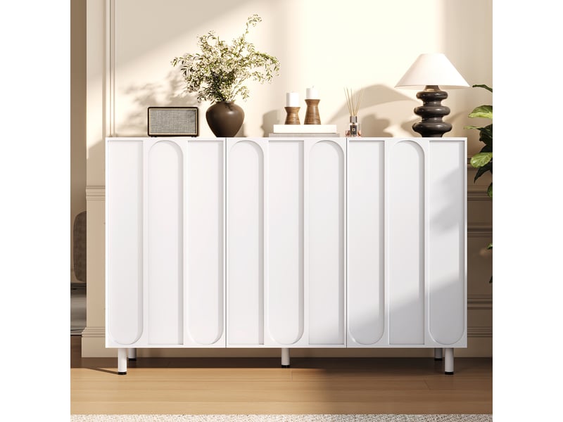  Meuble à chaussures - 120x40x80cm - buffet 2-en-1, 3 portes avec motifs en arc &amp; charnières amorties - blanc  - Conforama C