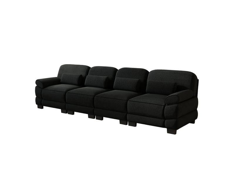  Canapé droit modulable 4 places 336x88,5x94 cm en velours côtelé noir  - Conforama A