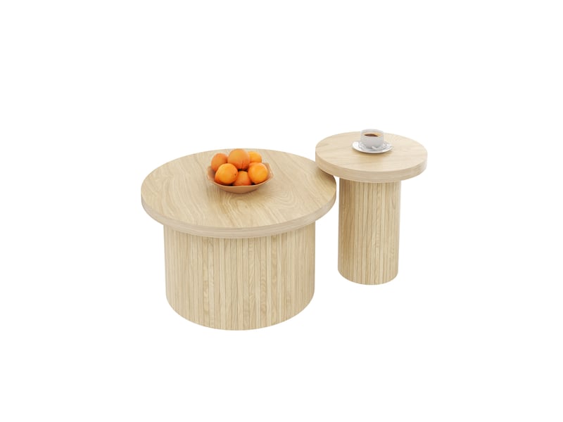 Tables basses rondes gigognes 66x66x40 cm et 40x40x46 cm mdf naturel  - Conforama B