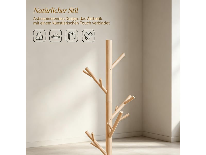  Porte-manteau autoportant, support à vêtements avec design en branches et base stable, porte-manteau, bois naturel  - Conforama E