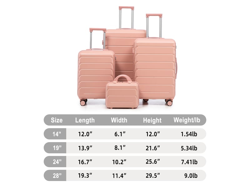 Set de 4 valises rigides,avec serrure à code et roues pivotantes,abs,roses - Conforama C