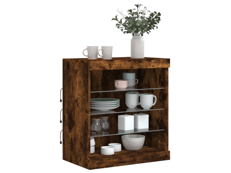 Buffet - bahut - meuble de rangement avec lumières led chêne fumé 60,5x37x67 cm - Conforama D